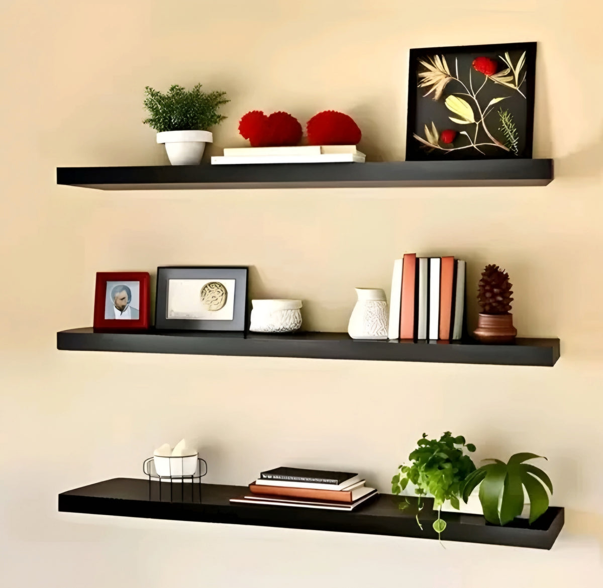 Modern Minimalist Floating Wall Ledges Set of 3 (17 Inch Dark Brown)