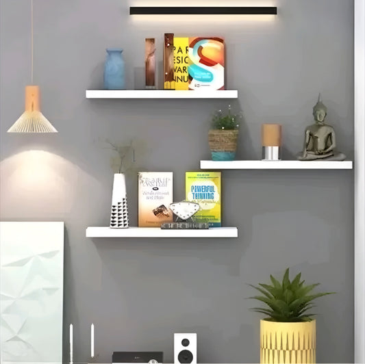 Modern Minimalist Floating Wall Ledges Set of 3 (16 Inch White)