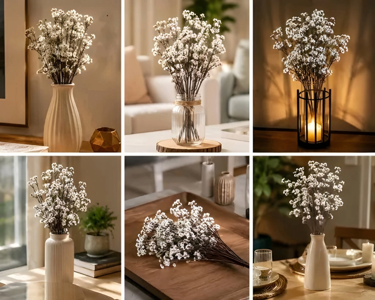 Artificial White Baby's Breath Flower Stems (Gypsophila Silk Flower Bunch)