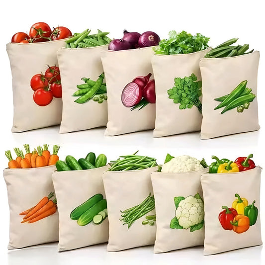 Reusable 100% Cotton Vegetable & Fruit Fridge Storage Bags (Pack of 10)