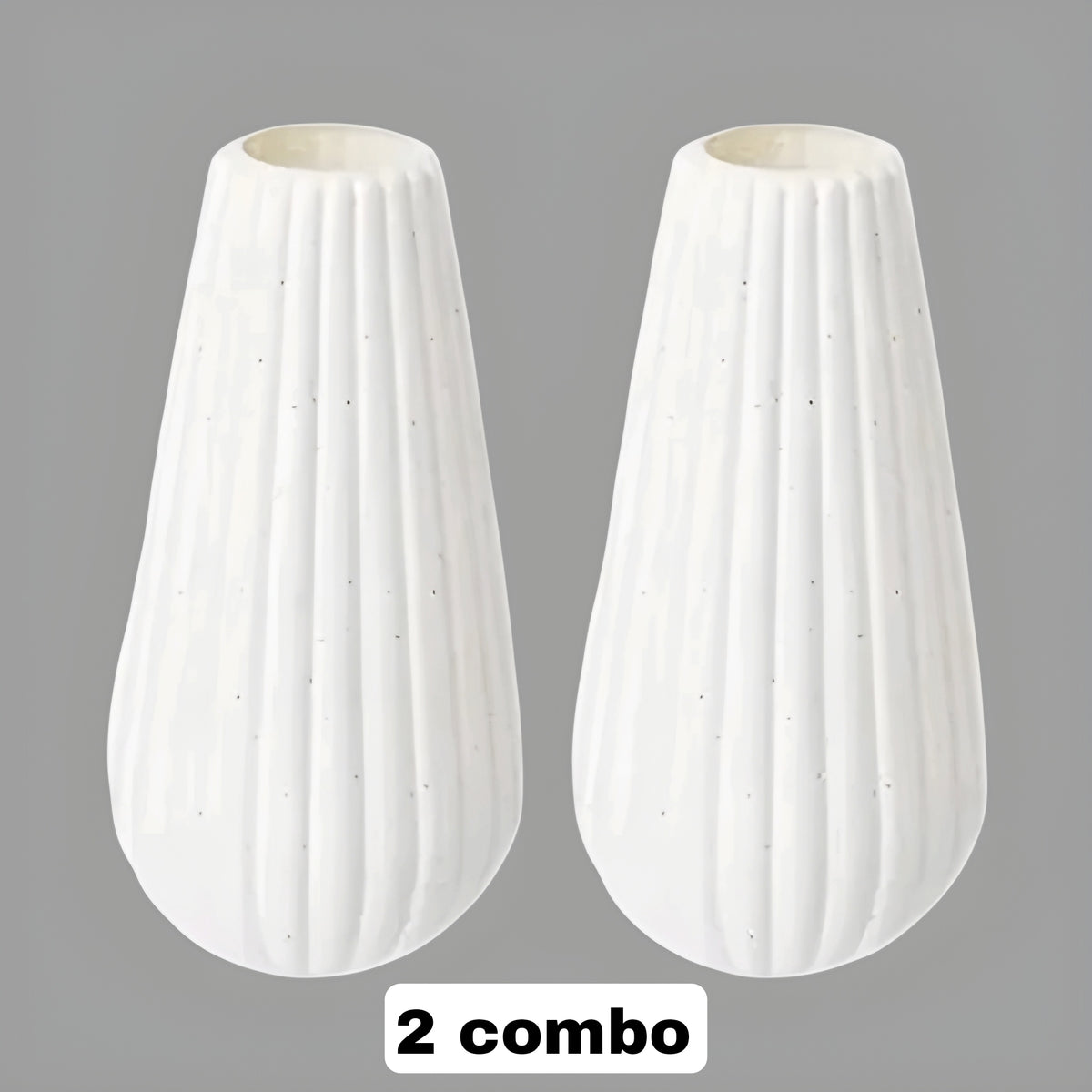 Modern Ribbed Origami Style White Flower Vases (Set of 2 - 8 Inch)