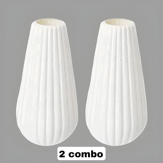 Modern Ribbed Origami Style White Flower Vases (Set of 2 - 8 Inch)