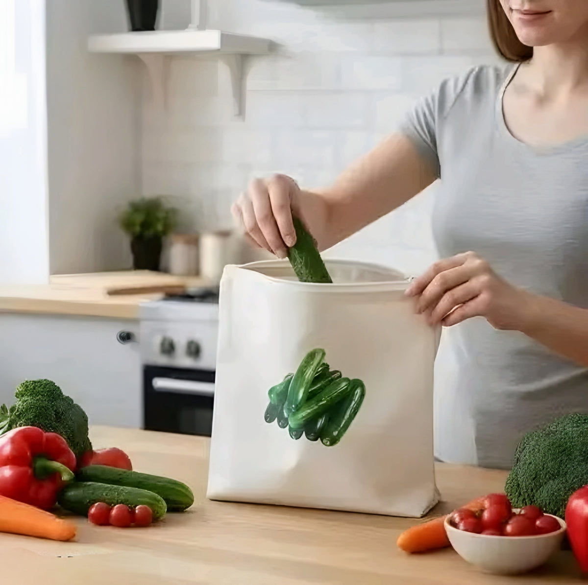 Reusable 100% Cotton Vegetable & Fruit Fridge Storage Bags (Pack of 10)