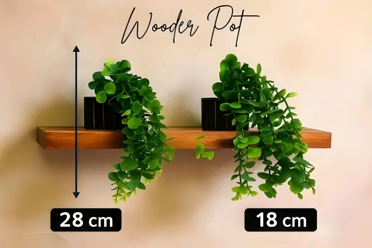 Cascading Artificial Hanging Eucalyptus Plants in Wooden Pots (Set of 2)