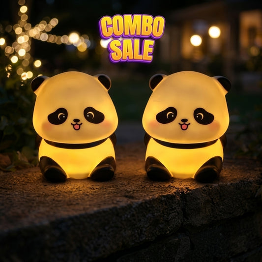 Cute Mini Panda Night Lamp Combo (Pack of 2) - Soft Warm White LED Bedside Lamp for Kids Room & Aesthetic Decor