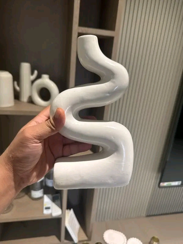 Modern Minimalist S-Curve Ceramic Vase (9.5 Inch White)