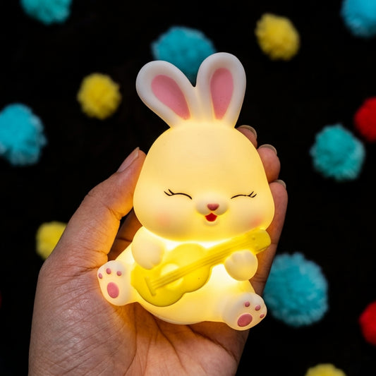 Cute Musical Bunny Night Lamp - Portable Battery Operated Bedside LED Light for Kids Bedroom & Aesthetic Home Decor