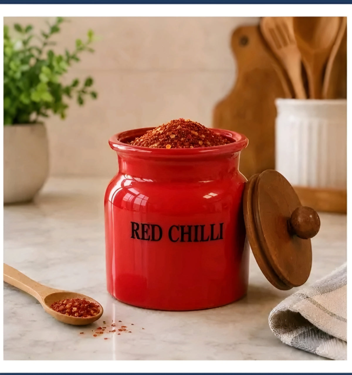 Aesthetic 3-Piece Powder-Coated Spice Storage Containers with Wooden Lids (Salt, Red Chilli & Haldi)