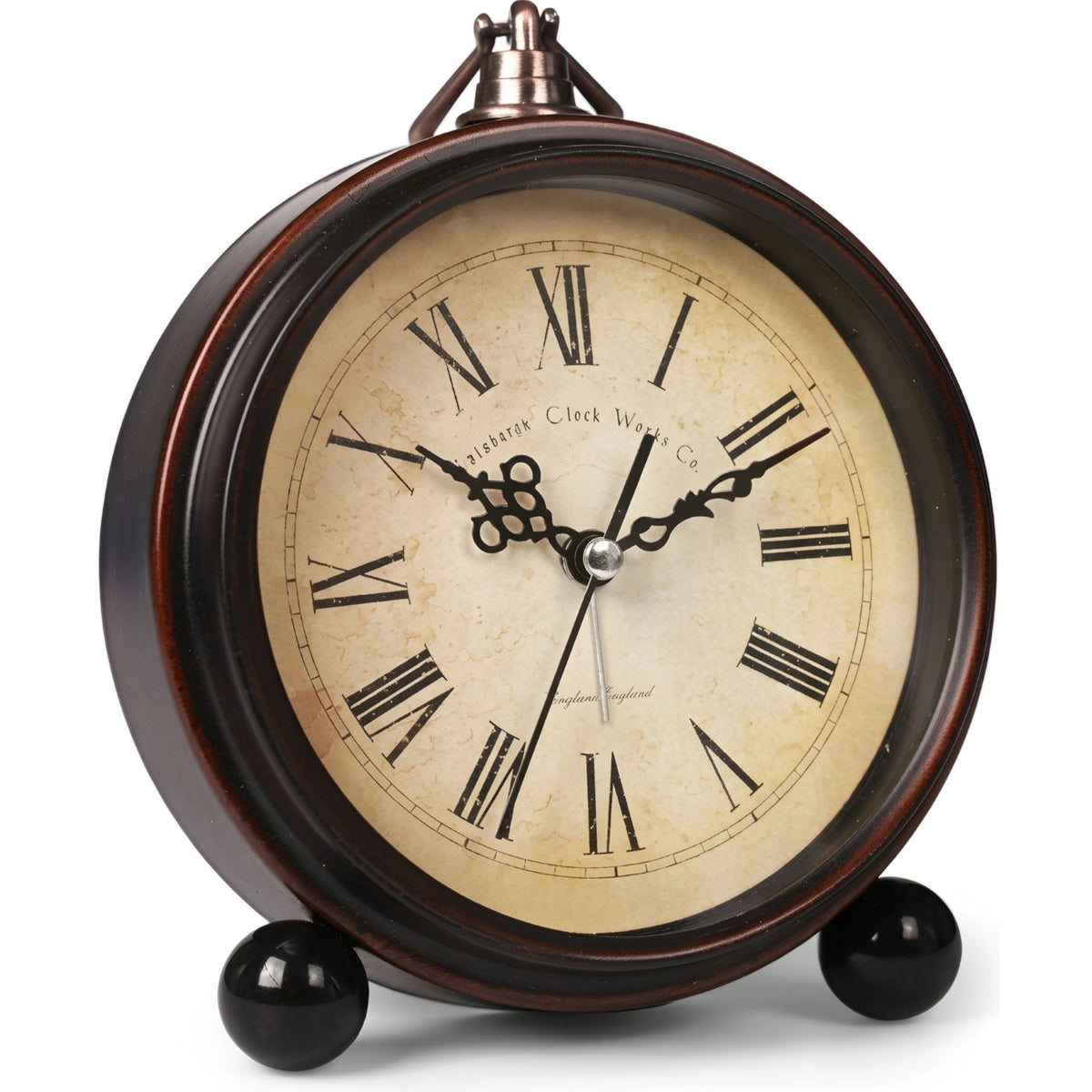 Vintage Metal Tabletop Desk Alarm Clock - Silent Non-Ticking Antique Nightstand Clock with Warm Night Light (Brown)