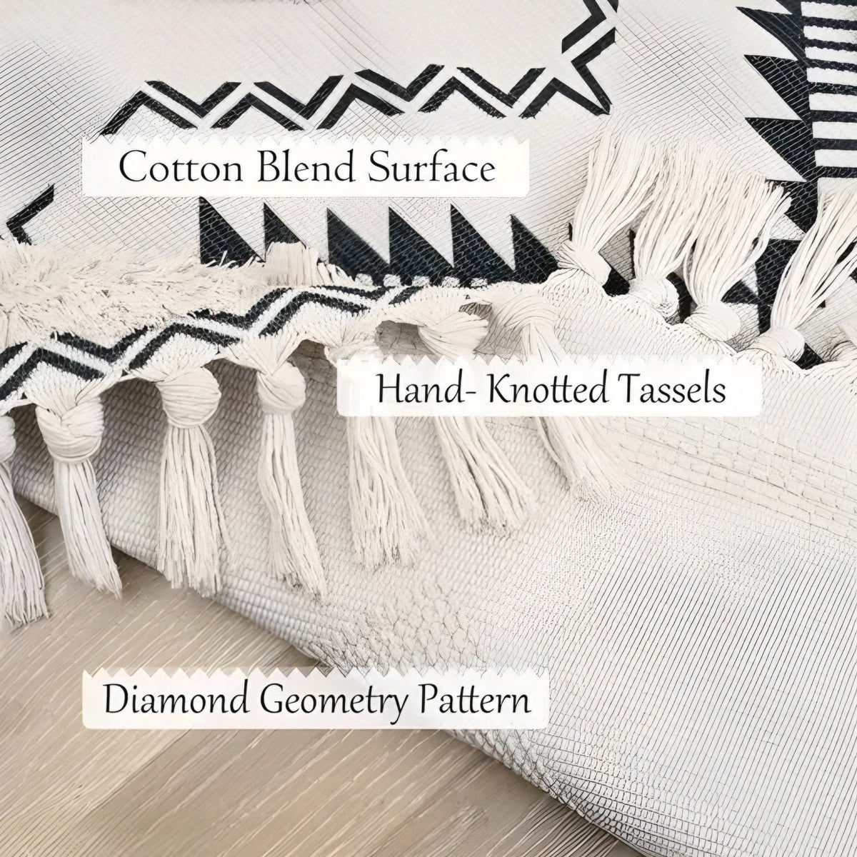 Hand Woven Tufted Cotton Boho Floor Runner Rug - Geometric Bedside Area Carpet & Mat with Tassels (2x5 Feet)