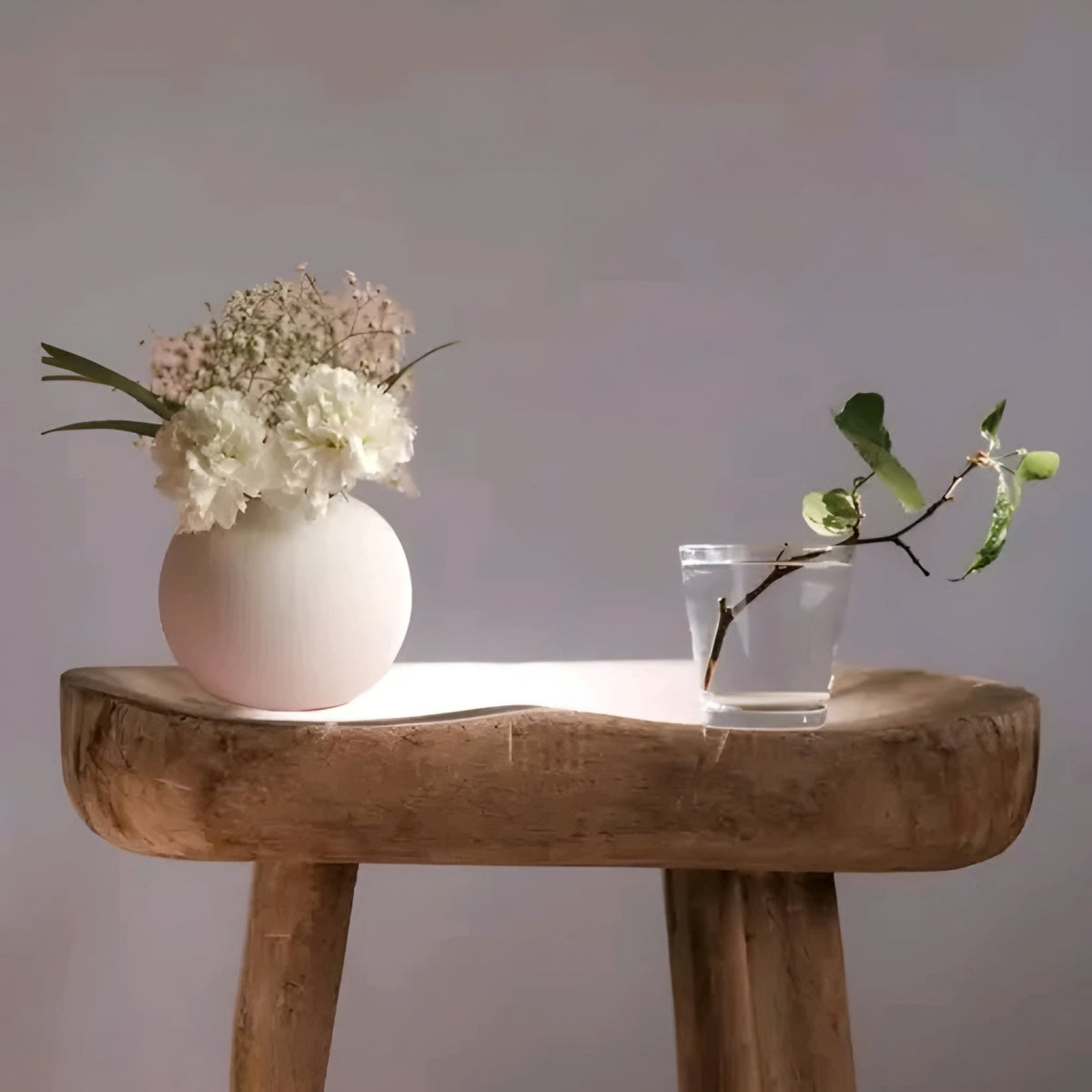 Modern Minimalist Round Spherical Ceramic Flower Vase (13 cm White