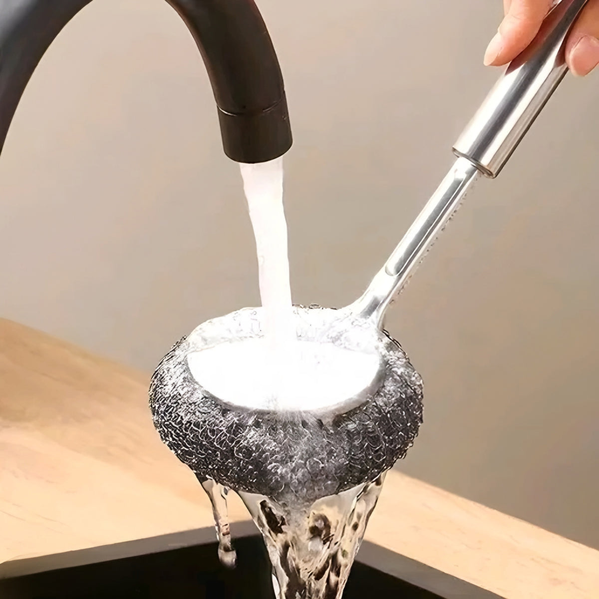 Modern Ergonomic Kitchen Cleaning Brush with Steel Handle & Scrubber Head