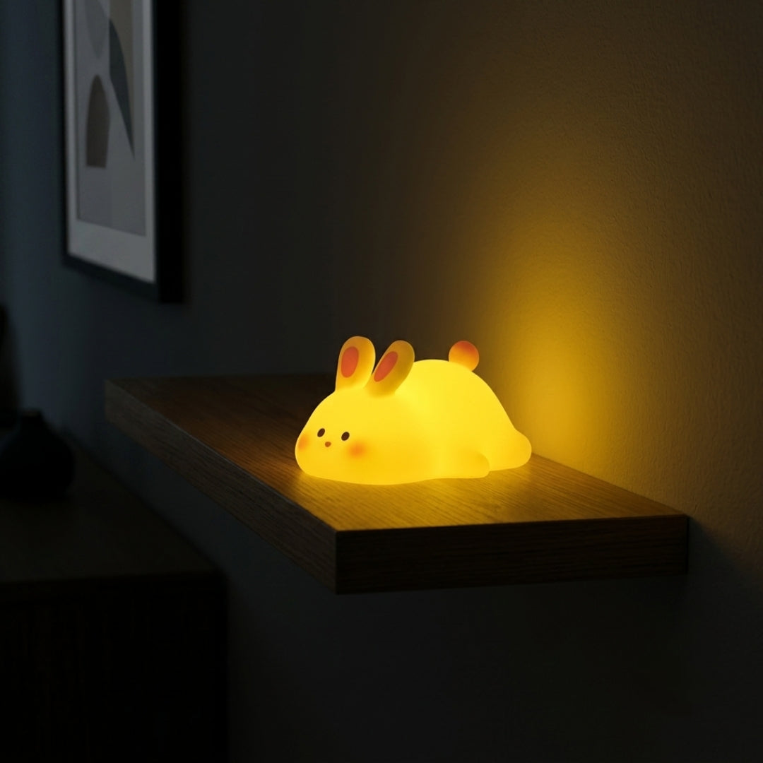 Cute Lying Rabbit Night Lamp - Warm Yellow LED Decorative Light for Kids Room, Bedroom & Bedside Table