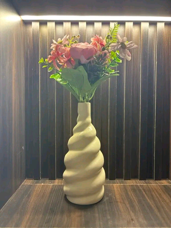 Modern Cream Ceramic Flower Vases (Set of 2 - Bubble & Tapered Bottle Design)
