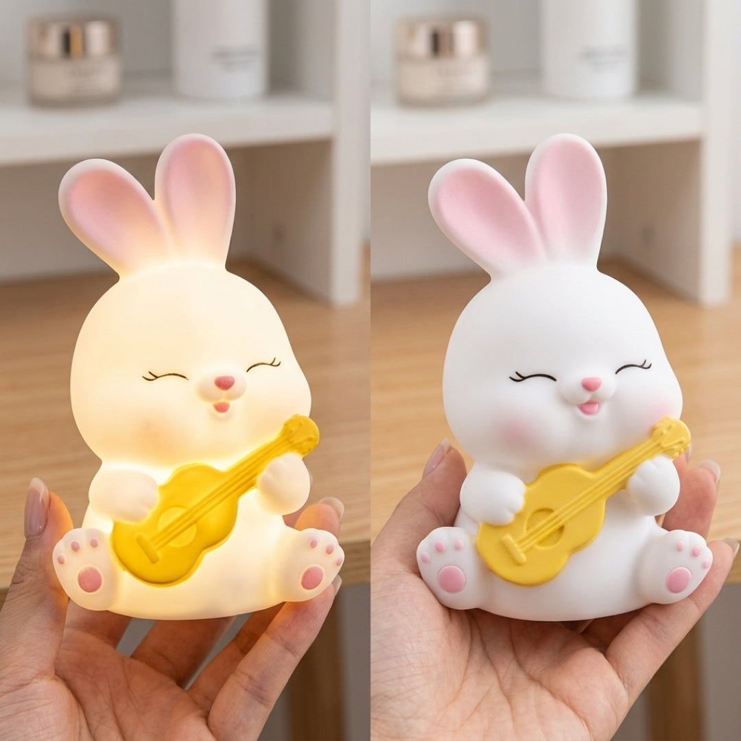 Cute Musical Bunny Night Lamp - Portable Battery Operated Bedside LED Light for Kids Bedroom & Aesthetic Home Decor