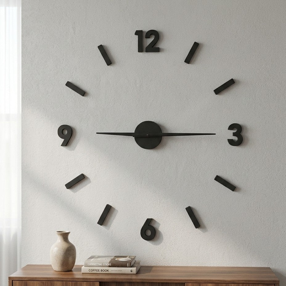 Minimalist 3D DIY Acrylic Frameless Wall Clock - Modern Floating Number & Dash Wall Clock for Home Decor (Black)