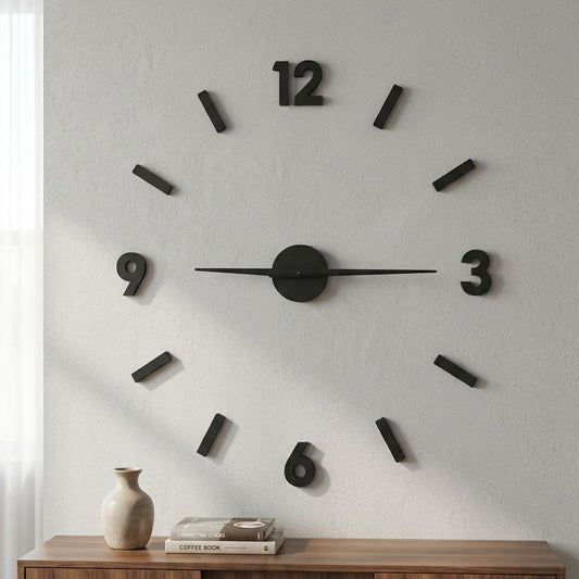 Minimalist 3D DIY Acrylic Frameless Wall Clock - Modern Floating Number & Dash Wall Clock for Home Decor (Black)
