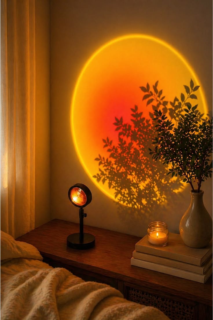 16-Color RGB Sunset Lamp Projector - 360° Rotating LED Night Light Desk Lamp with Remote Control for Photography, Video Shooting & Aesthetic Room Lighting