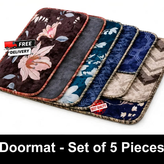 Overseas Hut Microfiber Anti-Skid Floral Printed Doormat Combo Set - Machine Washable Floor Mats for Main Door, Kitchen & Bathroom Entrance (40x60 cm, Set of 5, Multicolor)